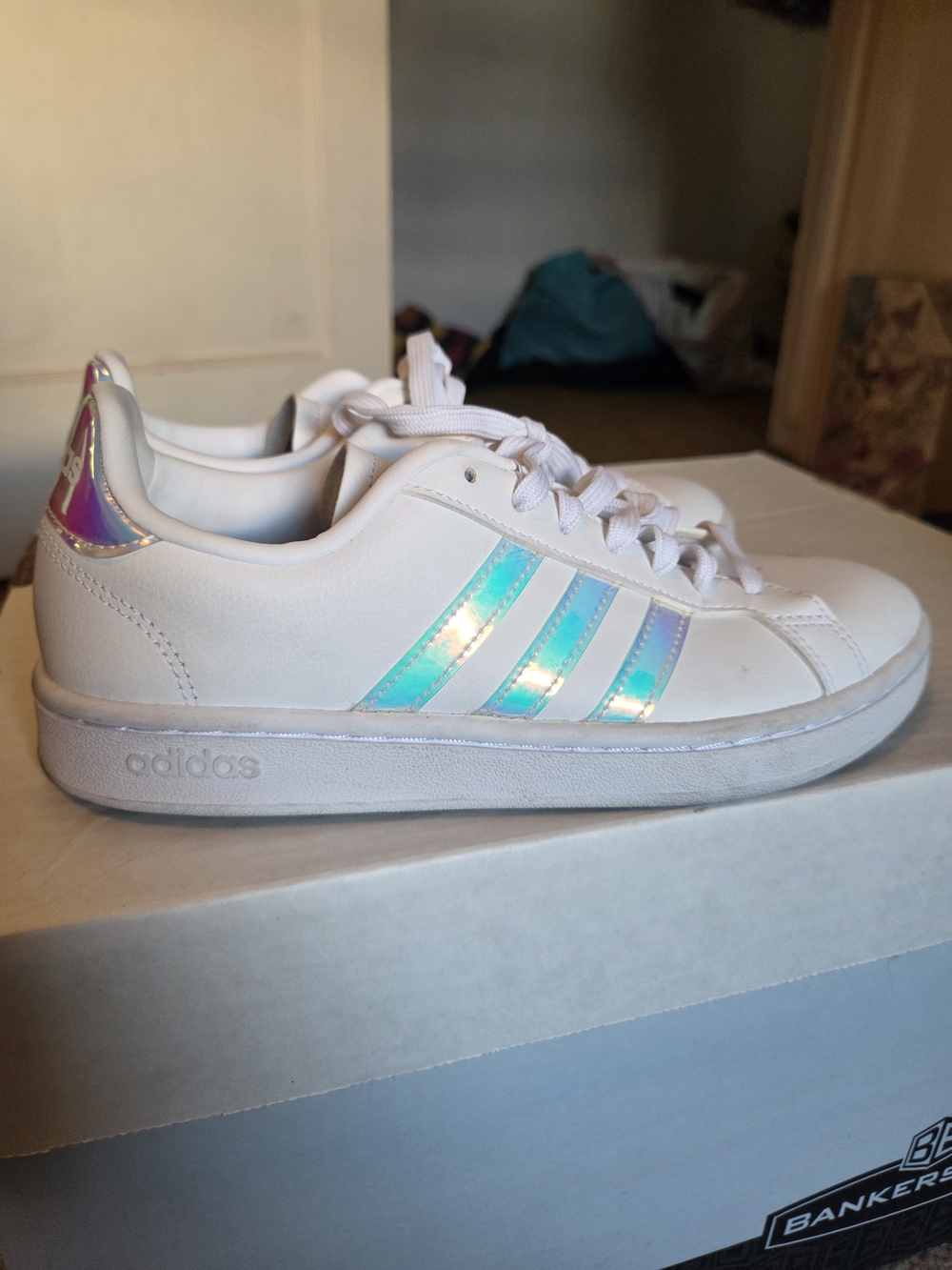 Adidas White with Iridescent Stripes